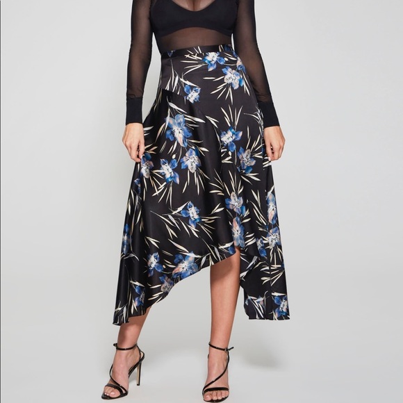 New Guess Marciano Lunar Bloom Floral Asymmetrical Midi Skirt 0 XS - Picture 1 of 6
